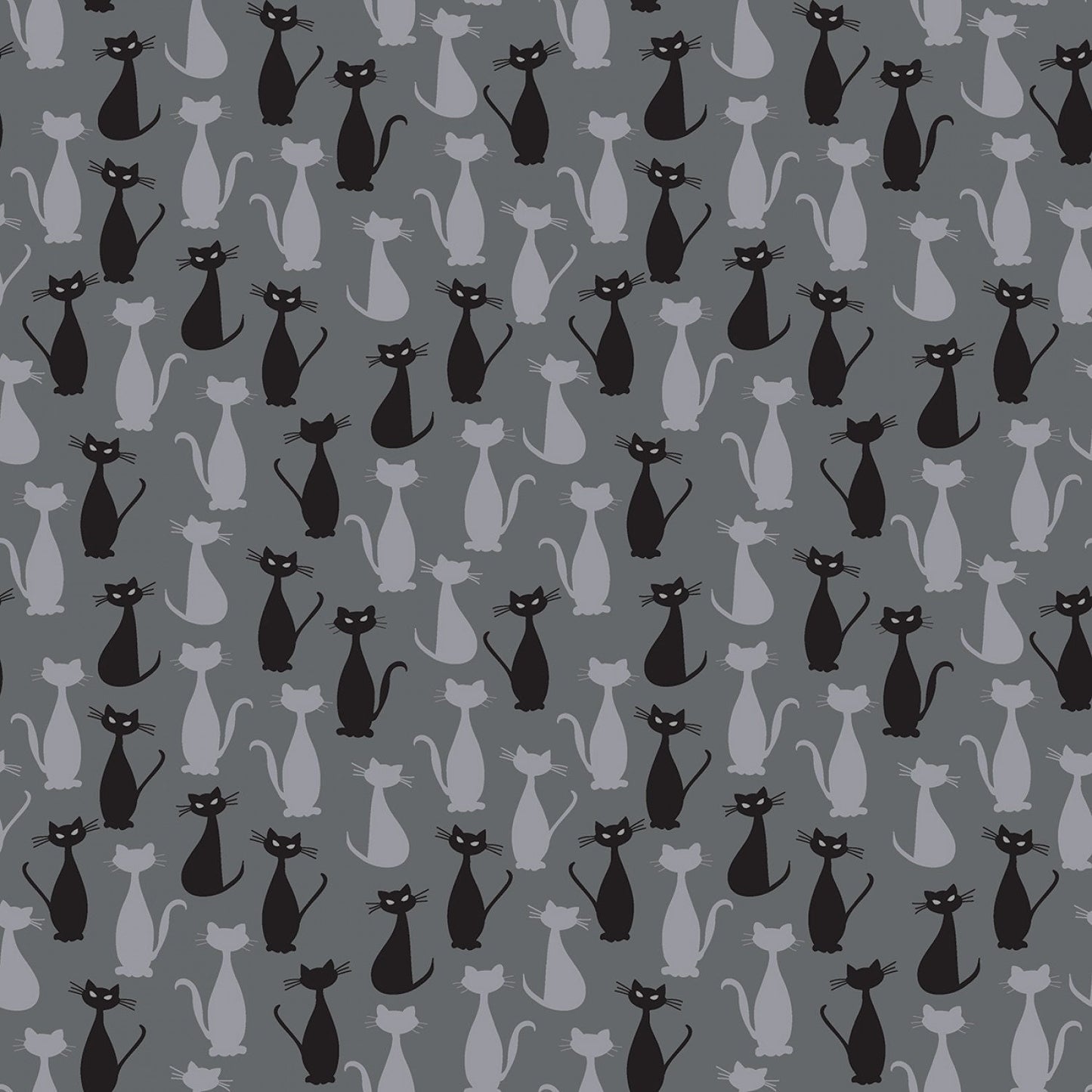 Spooky Hollow from Riley Blake Designs - 1/2 Yard Charcoal Sparkle - Black Gray Halloween Cats