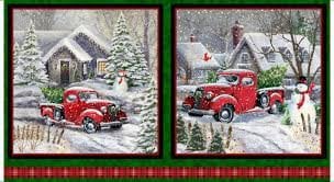 Winter Greetings from Quilting Treasures - 24" x 44" Red Truck Panel - Christmas