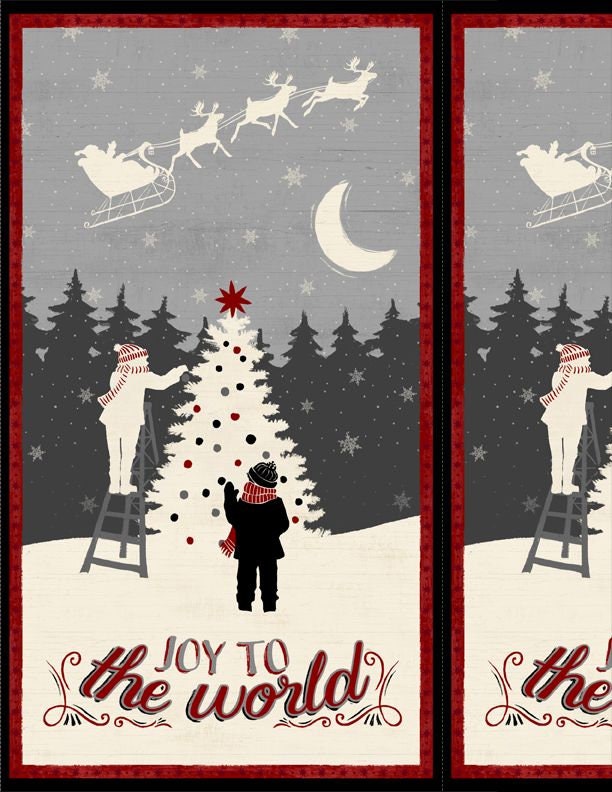 25% Off - Holiday in the Woods from Wilmington Prints - 23" x44" Panel Decorating Christmas Tree Gray Cream Red