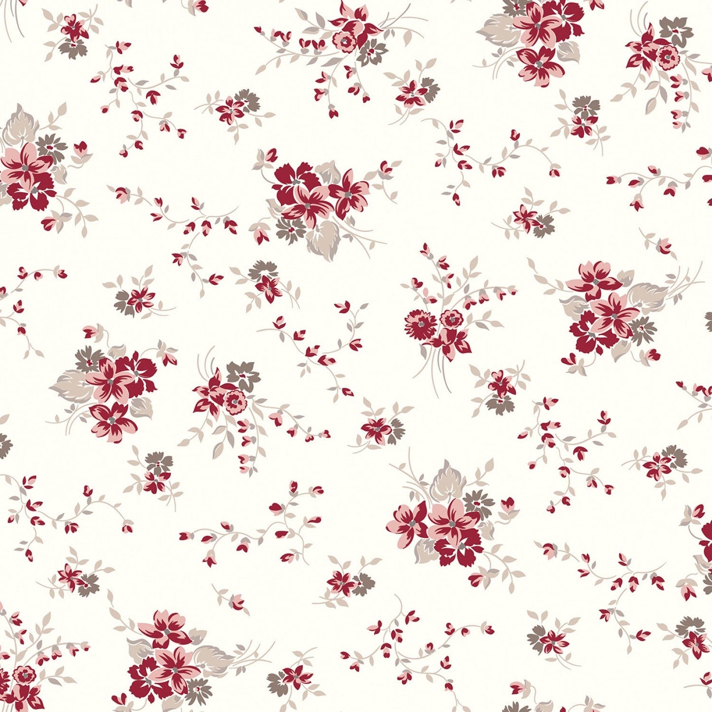Heartfelt from Riley Blake Designs - 1/2 Yard Trellis Cream - Red and Pink Flowers with Taupe Leaves on Cream