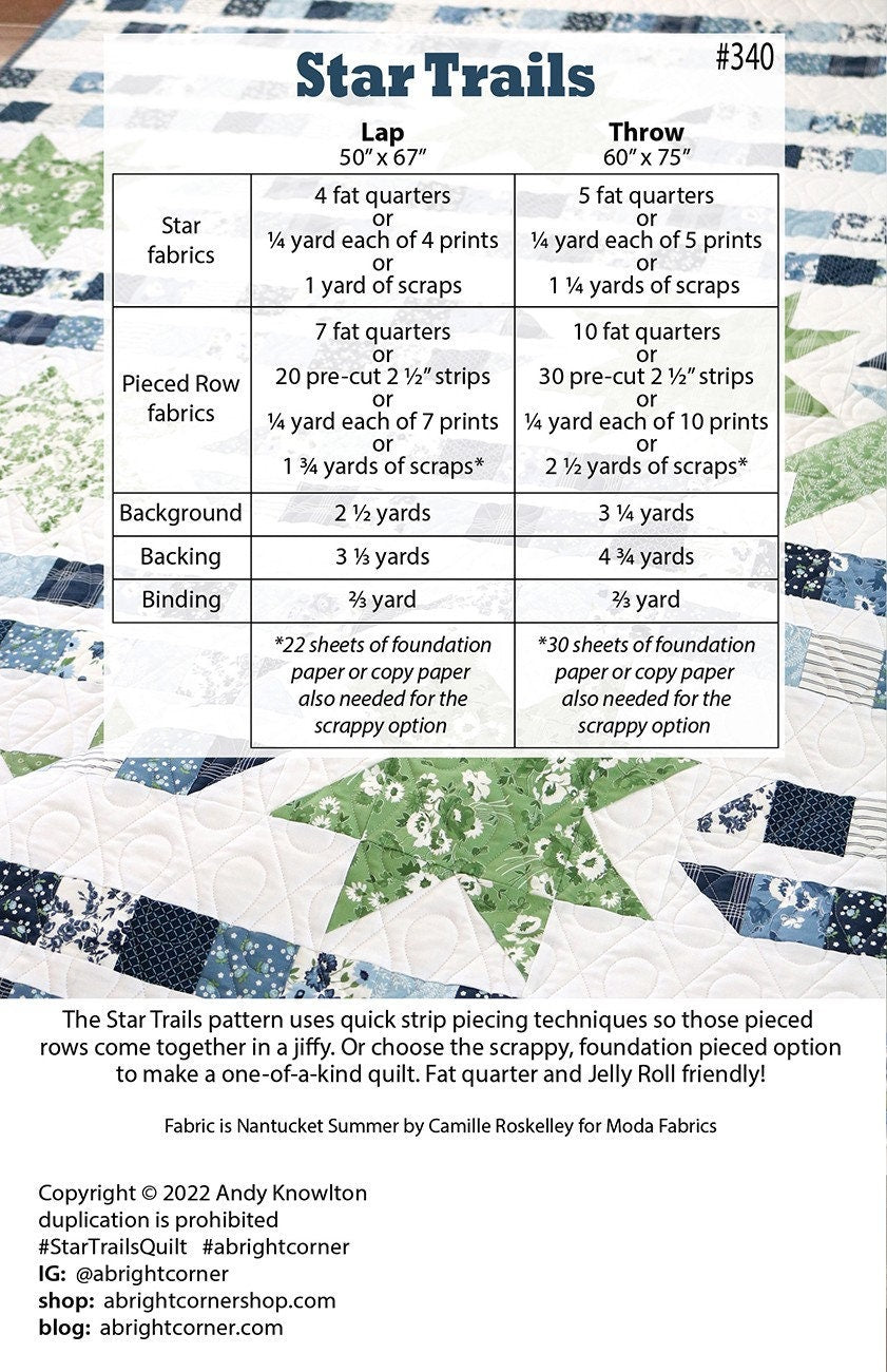 Star Trails from A Bright Corner - Modern Star Quilt Pattern in 2 sizes - 50" x 67" and 60" x 75" - Fat Quarter Friendly
