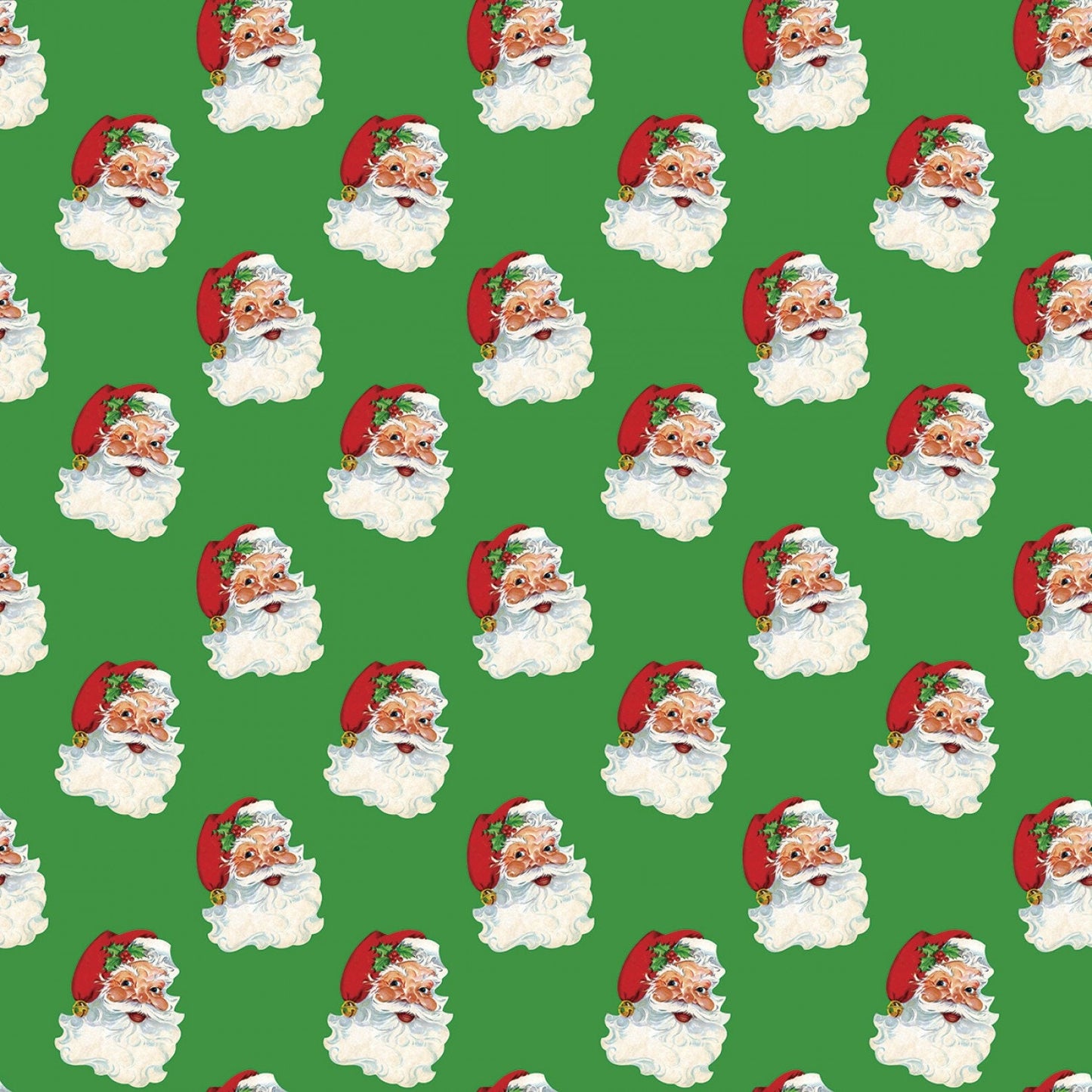 Monthly Placemats 2 from Riley Blake Fabrics - 1/2 Yard Santa Faces on Green - Christmas Santa