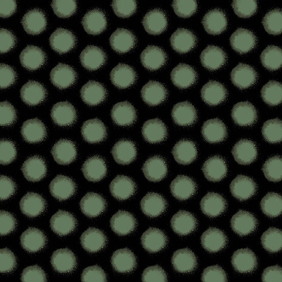 Verdigris from Andover Fabrics - 1/2 Yard Kensington in Burnish - Green Dots on Black