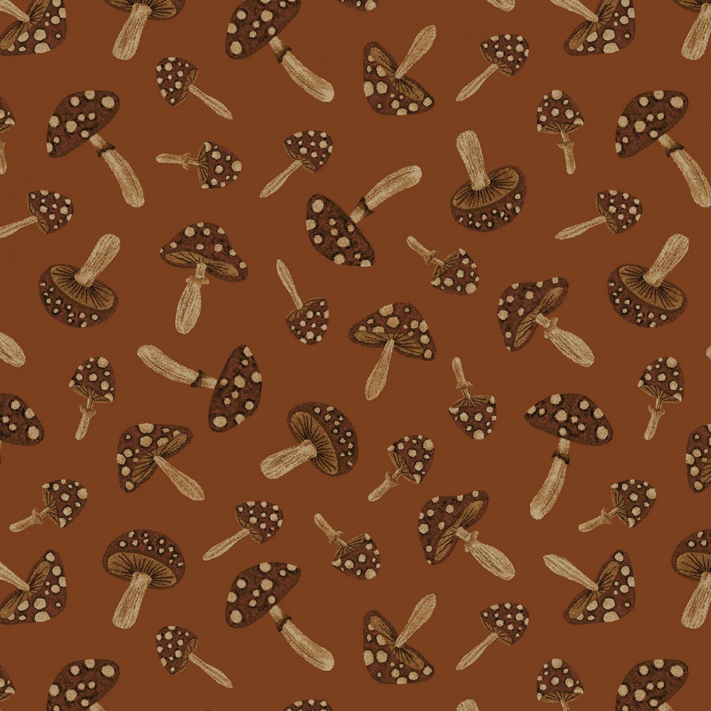 Dark Forest from Studio E - 1/2 Yard Dark Rust Mushrooms