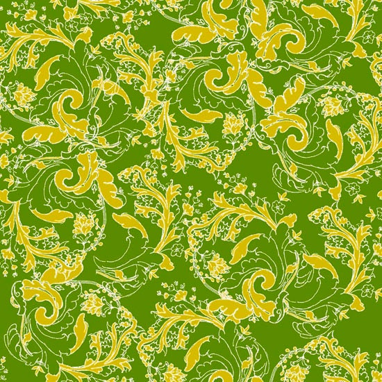 Ground Cover in Chartreuse from Studio Palettes by River Bend - Half Yard Chartruese Floral Designs on Green
