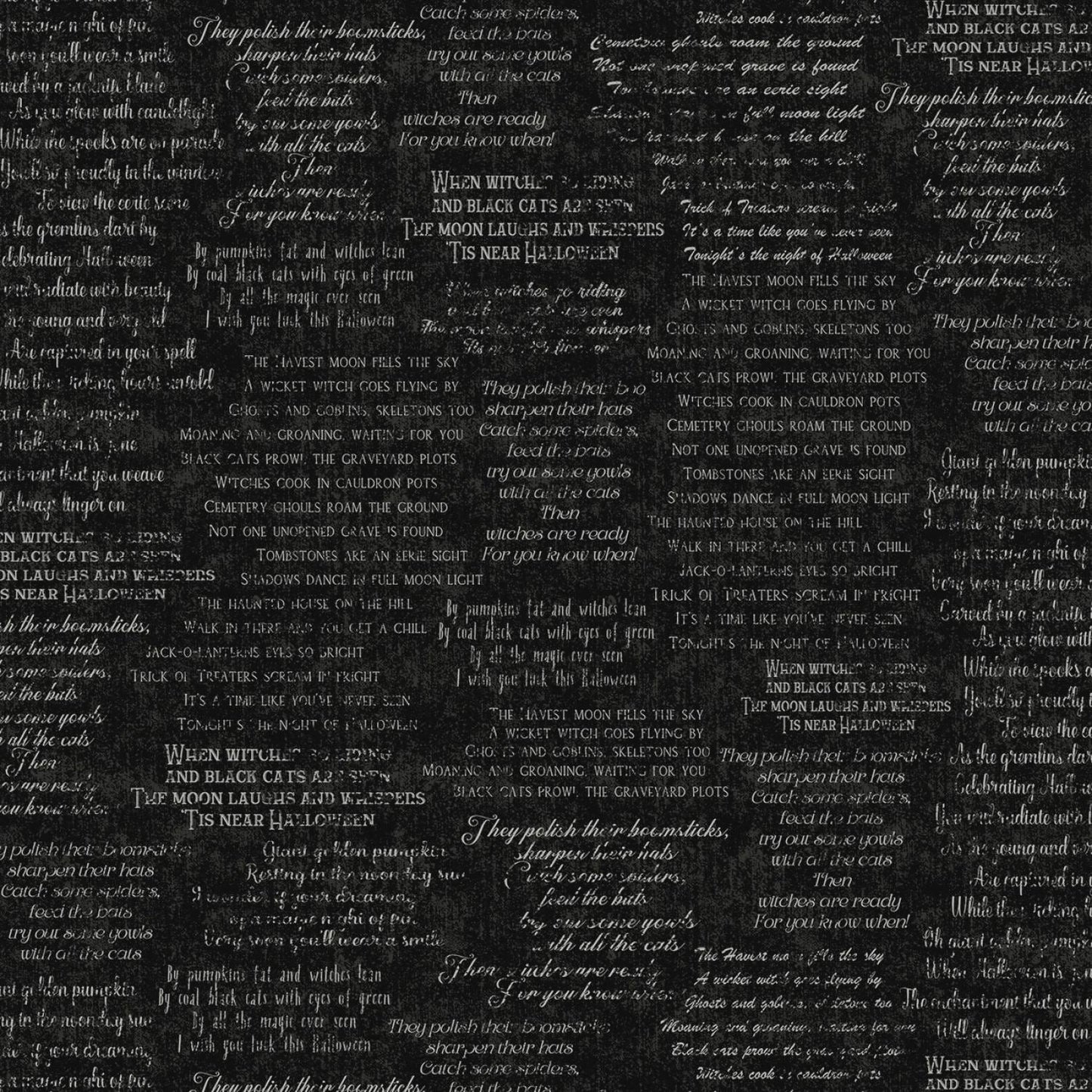 Hocus Pocus from P&B Textiles - 1/2 Yard Halloween Spooky Text on Black