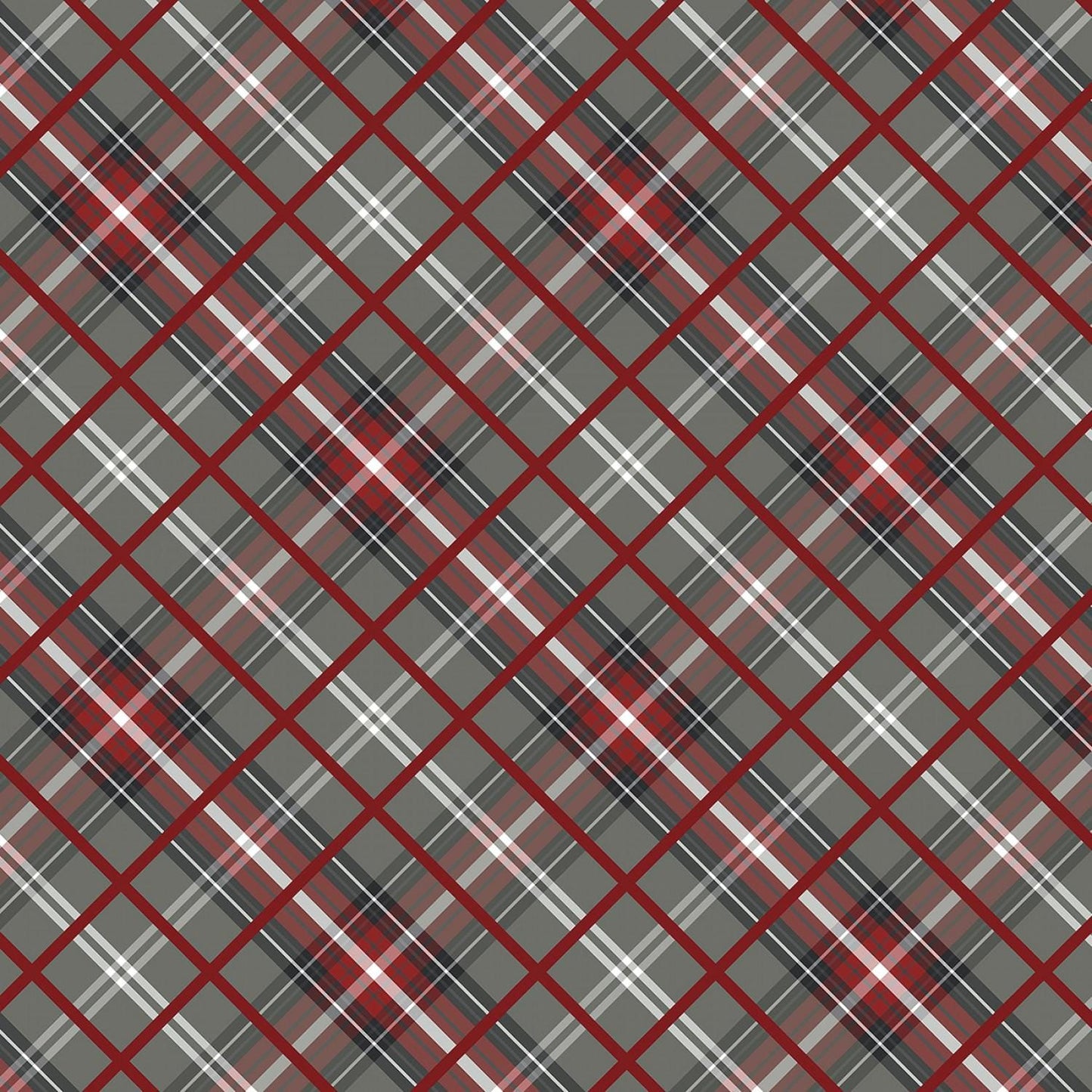 END OF BOLT Gnomes Home Tree Farm from P&B Textiles - 23" End Piece - Grey Red Christmas Plaid