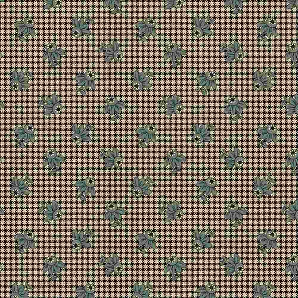 Sale - Flower Check from Midnight Lace for Marcus Fabrics - Half Yard - Tight Plaid and Green Flowers on Cream