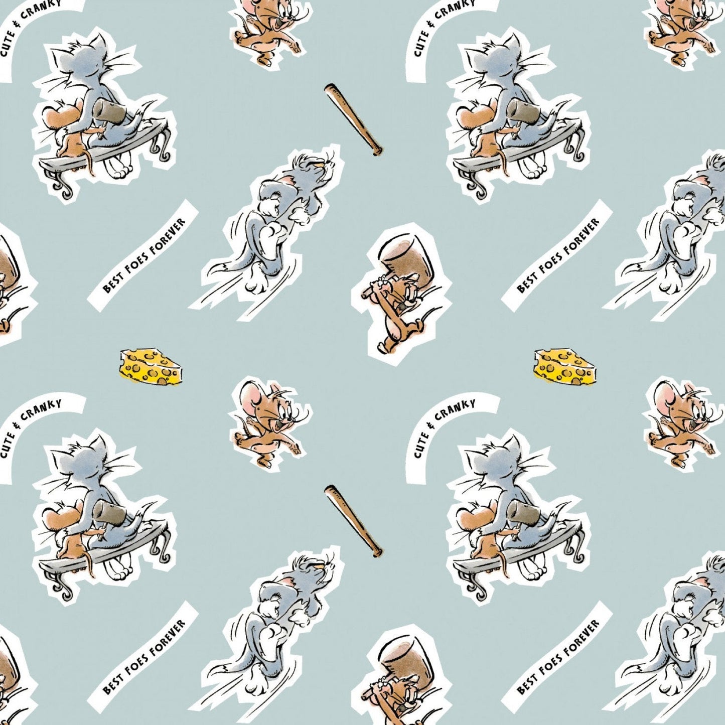 Tom & Jerry from Camelot Fabrics - 1/2 Yard Light Blue Foes Forever