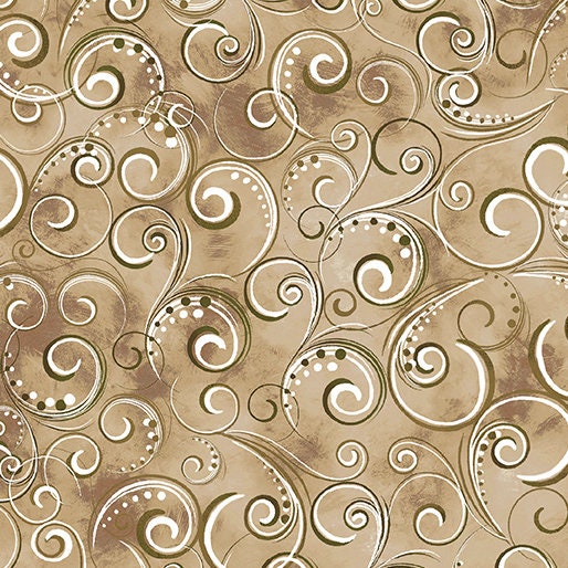Dark Taupe Pearl Splendor from Canvas Studios for Benartex - 1/2 Yard - Blended Dark Taupe Filigree with Metallic Accents