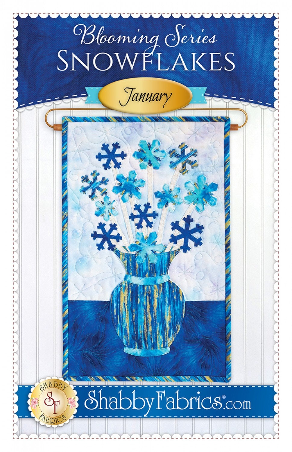Blooming Series Snowflakes January by Shabby Fabrics - Quilt Wallhanging Pattern Snowflakes in Vase