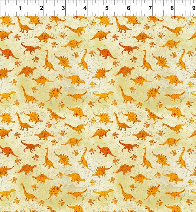 Dinosaur Friends from In the Beginning Fabrics - 1/2 Yard Small Orange Dinosaurs