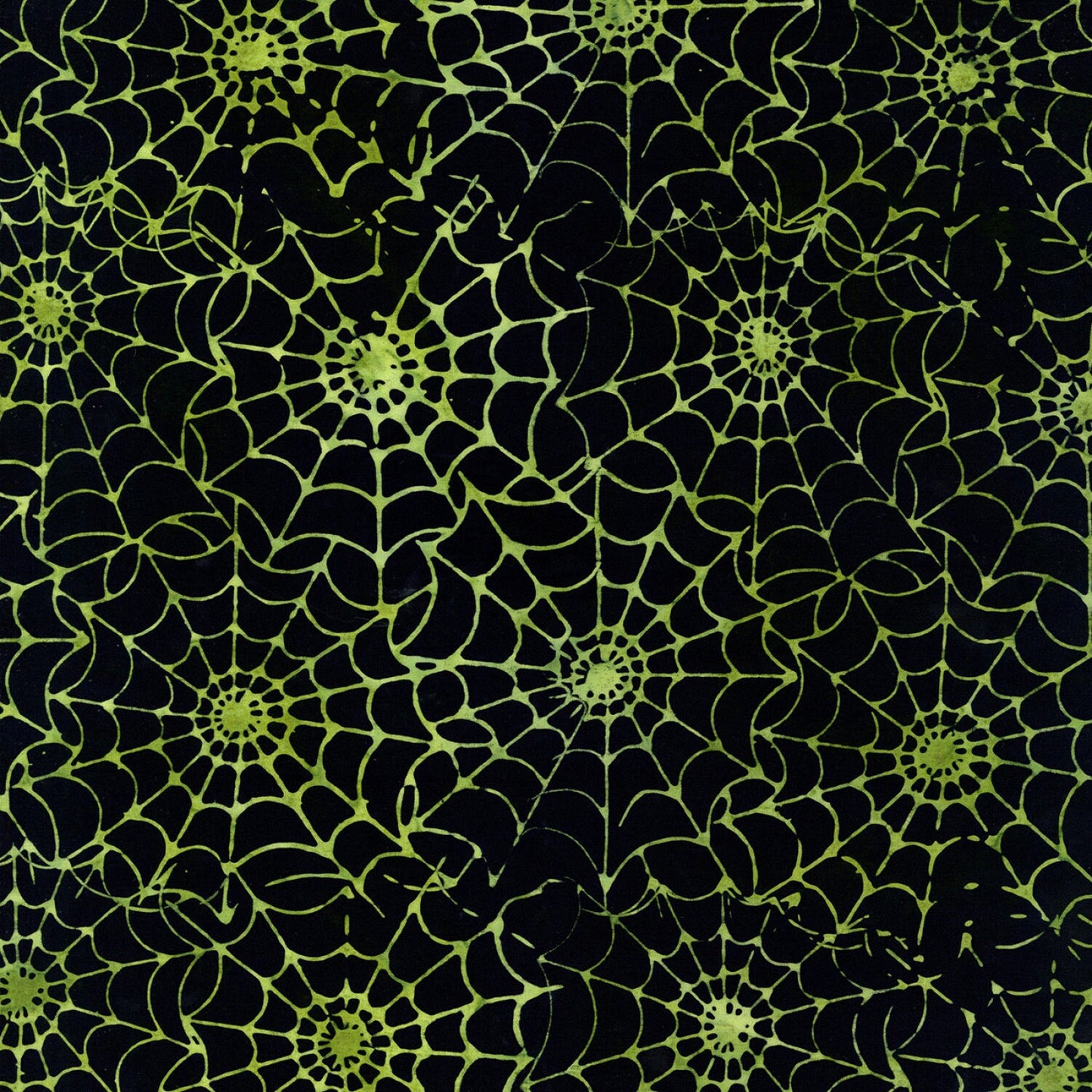 Spellbound Batik from Timeless Treasures - 1/2 Yard Spooky Spider Web Lime Green Webs on Black