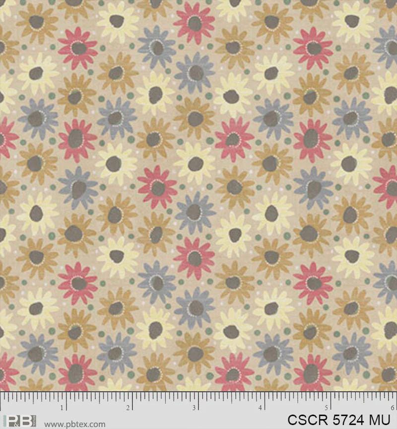 Linen Flowers from Chicken Scratch for P&B Textiles - 1/2 Yard Multi Colored Flowers