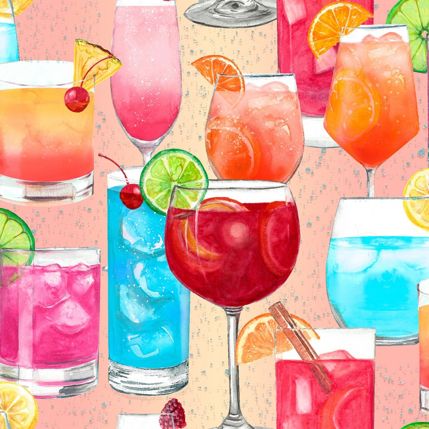 Mixology from 3 Wishes Fabrics - 1/2 Yard of Fancy Drinks on Pink