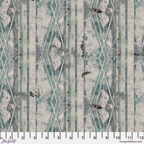 Storyboard by Seth Apter for Free Spirit Fabrics - 1/2 Yard Linked - Watermark - Teal, Parchment Geometric Distressed