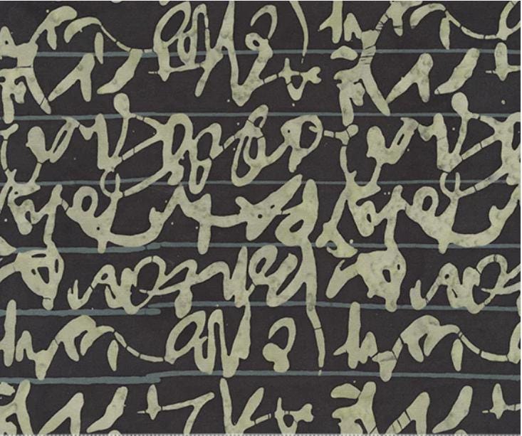 Script in Late Night from Stenographers Notebook by Marcia Derse for Windham Fabrics - 1/2 Yard - Grey Writing on Black