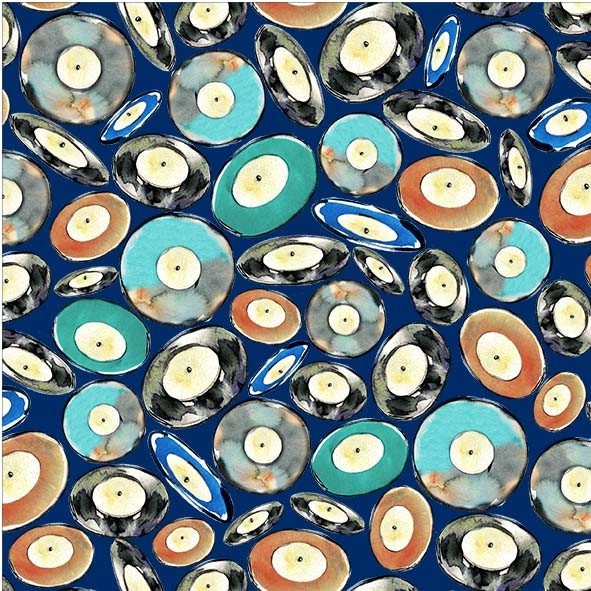 Vinyl from Michael Miller Fabrics - 1/2 Yard of Tossed Records on Blue