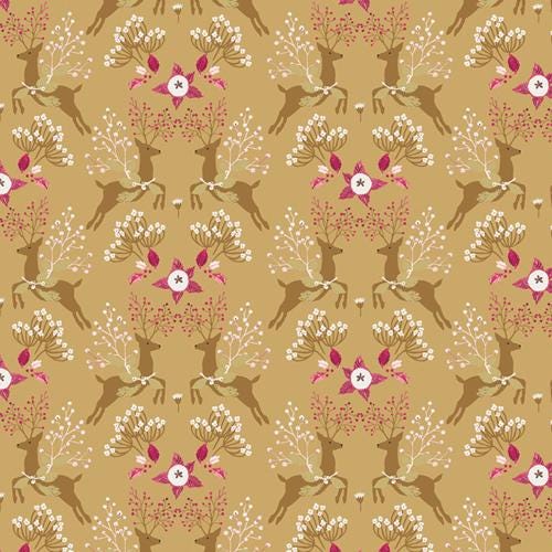 Adventale from Art Gallery Fabrics - 1/2 Yard Fawns and Flowers - Deer, Flowers, Metallic