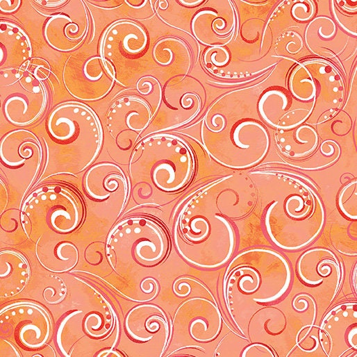 Coral Pearl Splendor from Canvas Studios for Benartex - 1/2 Yard - Blended Coral Filigree with Metallic Accents