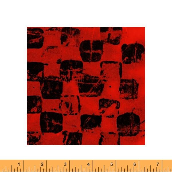 Game Board from Random Thoughts by Marcia Derse for Windham Fabrics - 1/2 Yard Weathered Black Checkers on Red