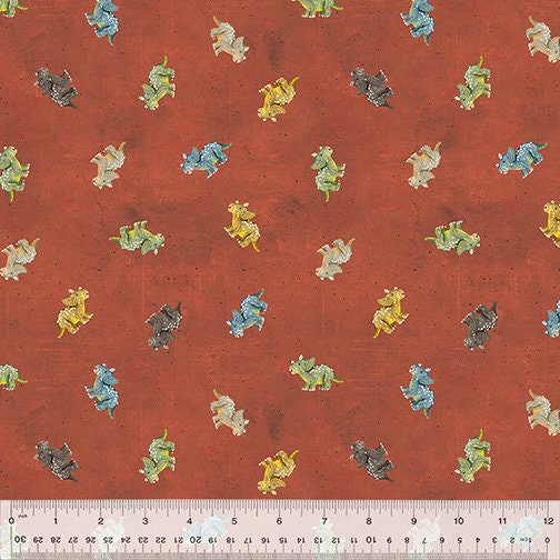 Age of the Dinosaurs from Windham Fabrics - 1/2 Yard Tiny Triceratops on Rust