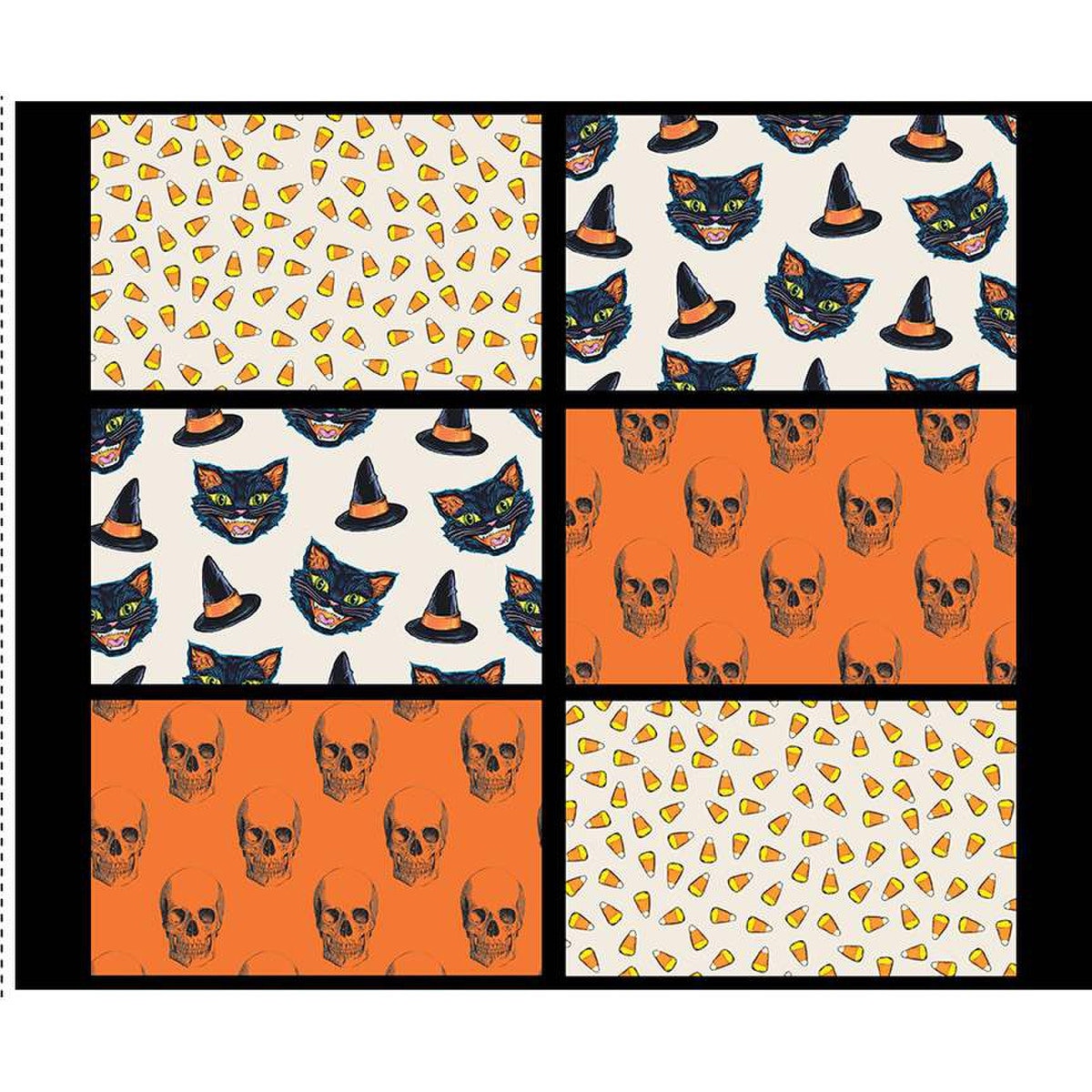October Monthly Placemats from Riley Blake Fabrics - Six 11/25" x 18" Halloween Placemats - Black Cats, Candy Corn, and Skulls