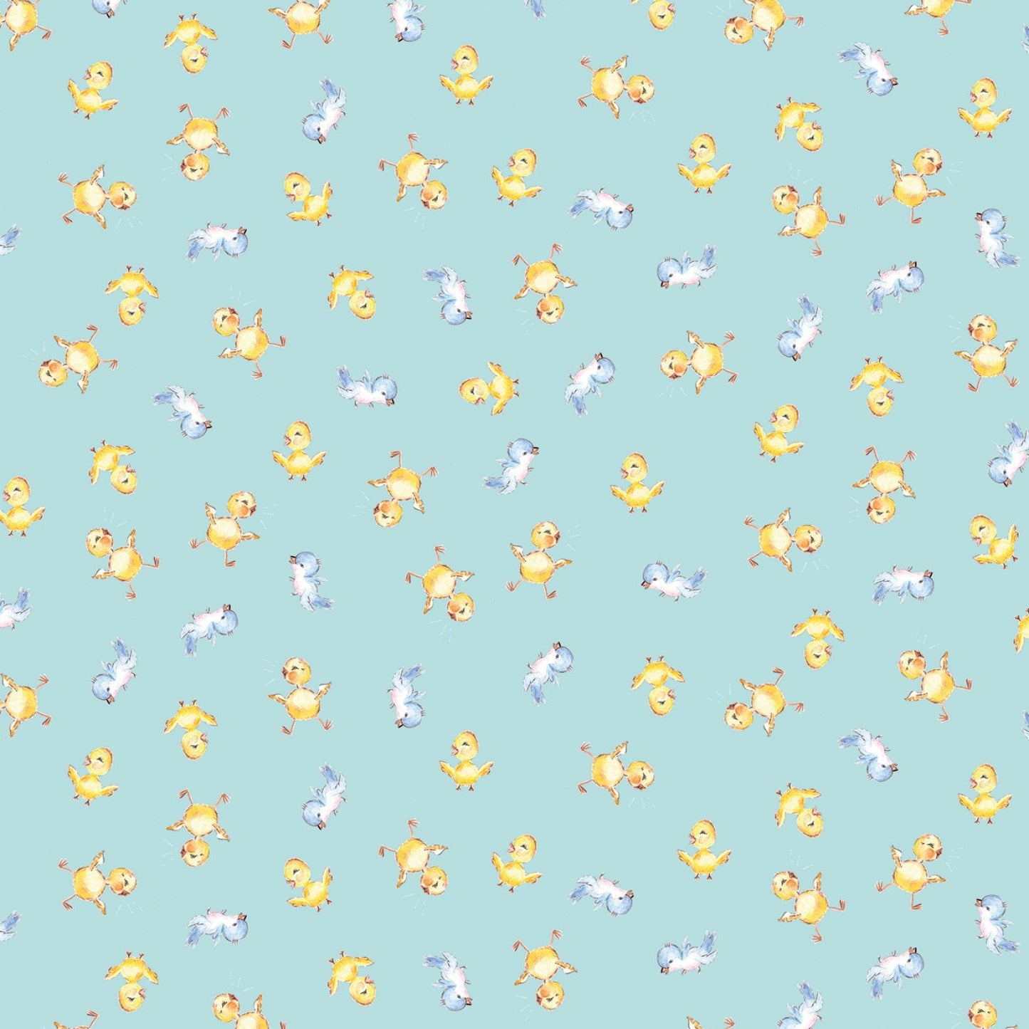 Easter Parade from Riley Blake - 1/2 Yard Chicks Sky - Easter Chicks and Bluebirds on Mint