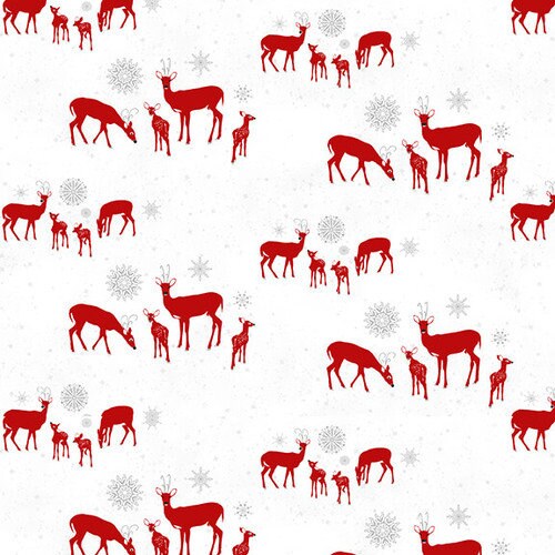 Holiday Lane from Henry Glass Fabrics - 1/2 Yard of Tossed Red Deer on White