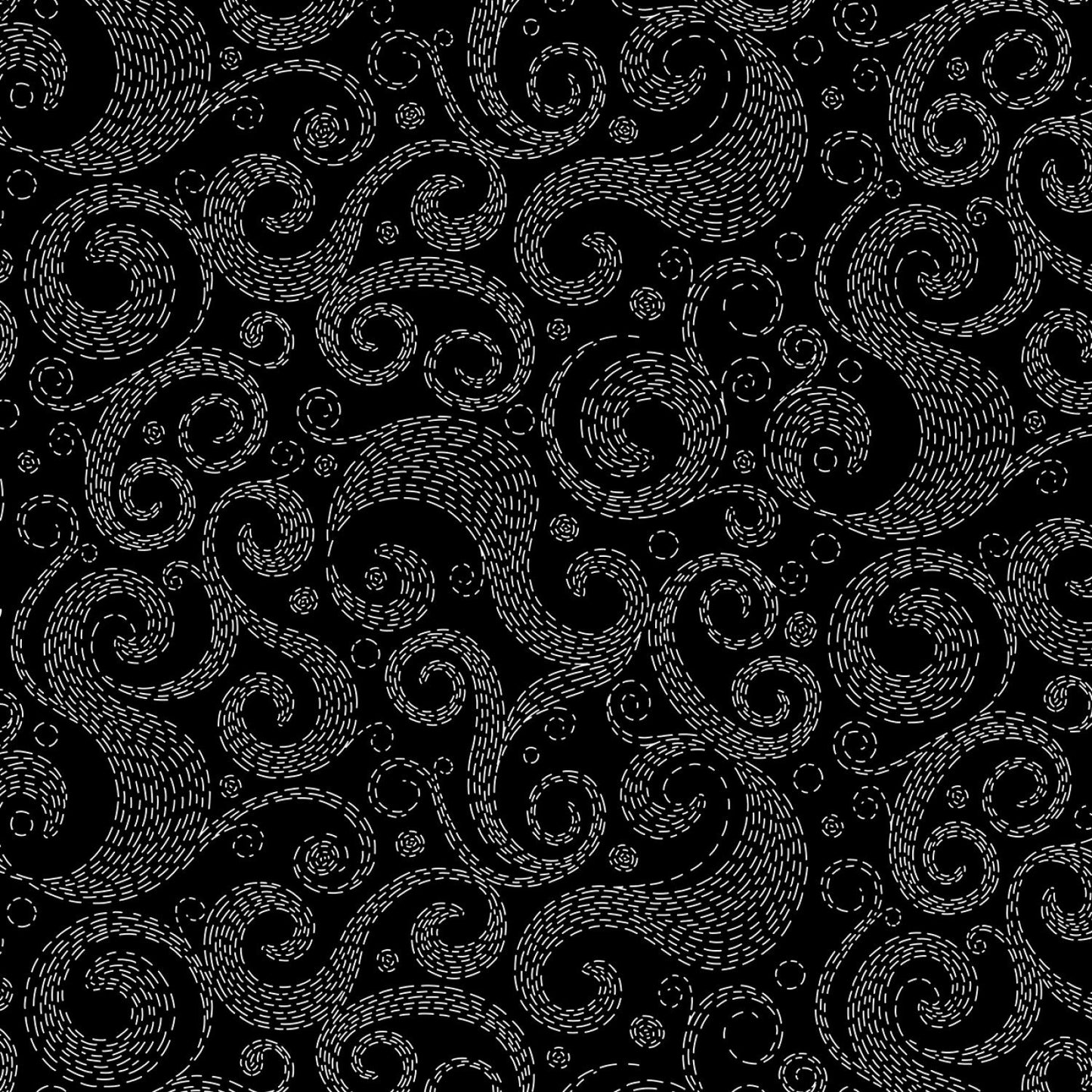 Light Up My World from Michael Miller Fabrics. - 1/2 Yard Black Whispering Winds Glow in the Dark White Swirls on Black