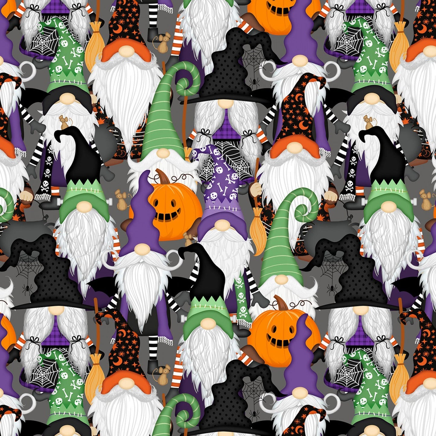 Gnome-ster Mash from Wilmington Prints - 1/2 Yard Multi Packed Gnomes - Halloween Gnomes