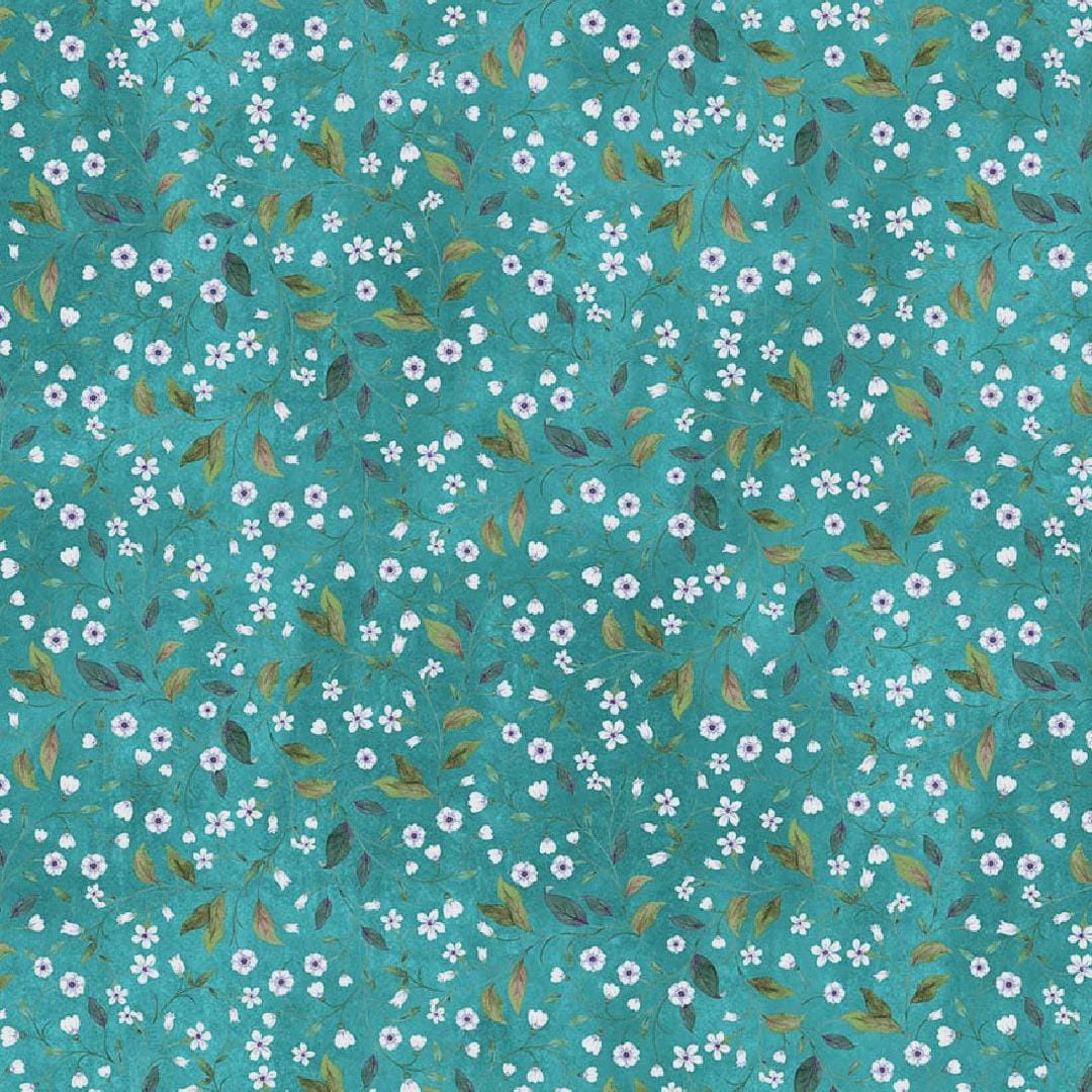 Calico from Nightshade for Northcott Fabrics - 1/2 Yard Floral on Teal