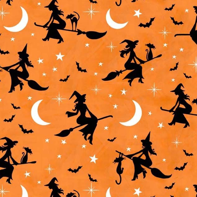 Sale - Hocus Pocus from Michael Miller Fabrics - 1/2 Yard of Witches on Orange