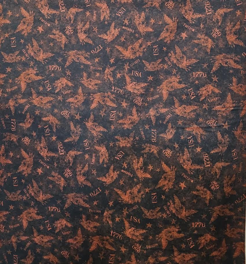 American Eagle from 1776 for QT Fabrics - 1/2 Yard - Garnet Tossed Eagles and Date
