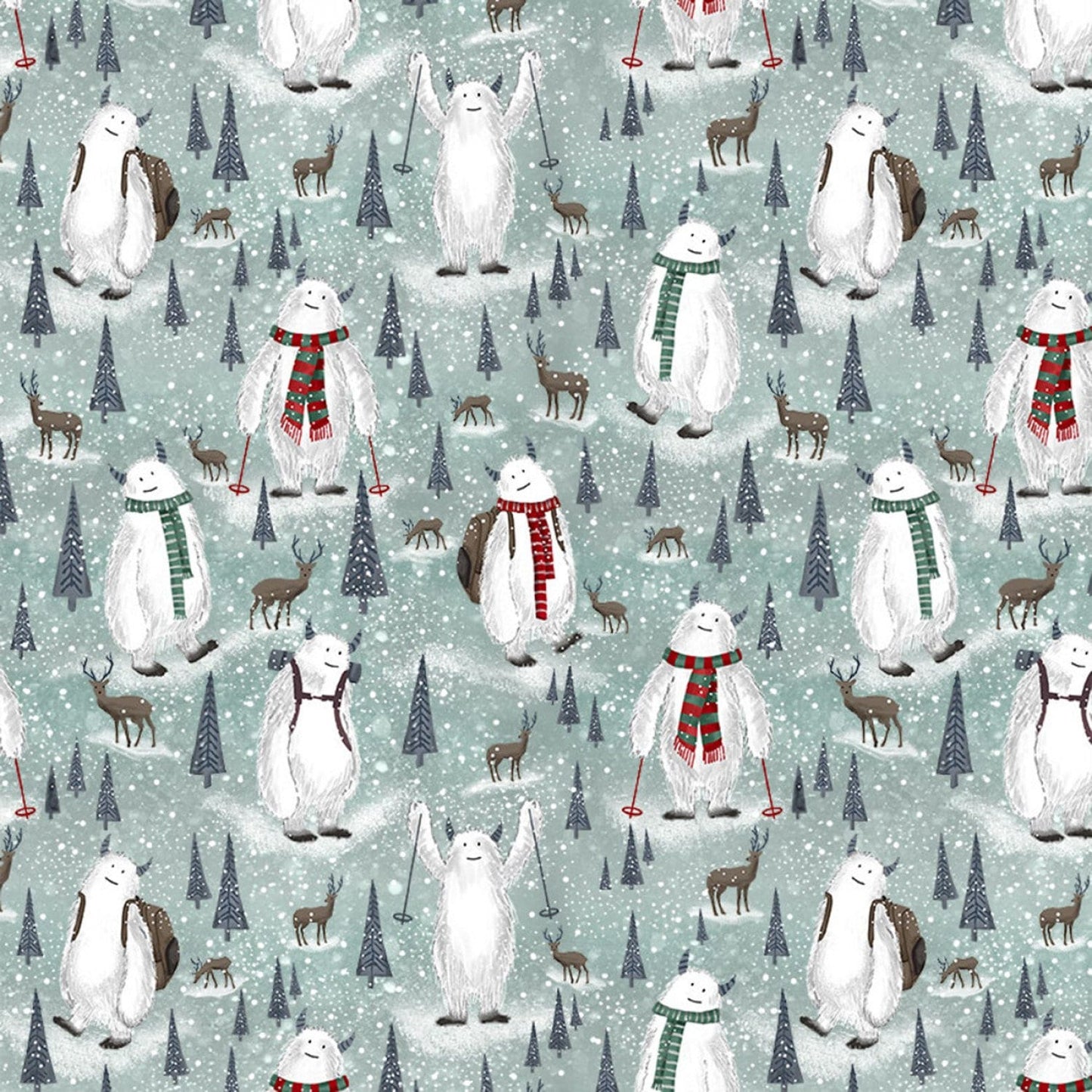 Yeti for Winter from Timeless Treasures - 1/2 Yard Winter Skiing, Yeti Scenic