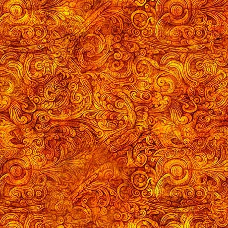 Festivus from Quilting Treasures - 1/2 Yard Orange Filigree Blender - Halloween Orange