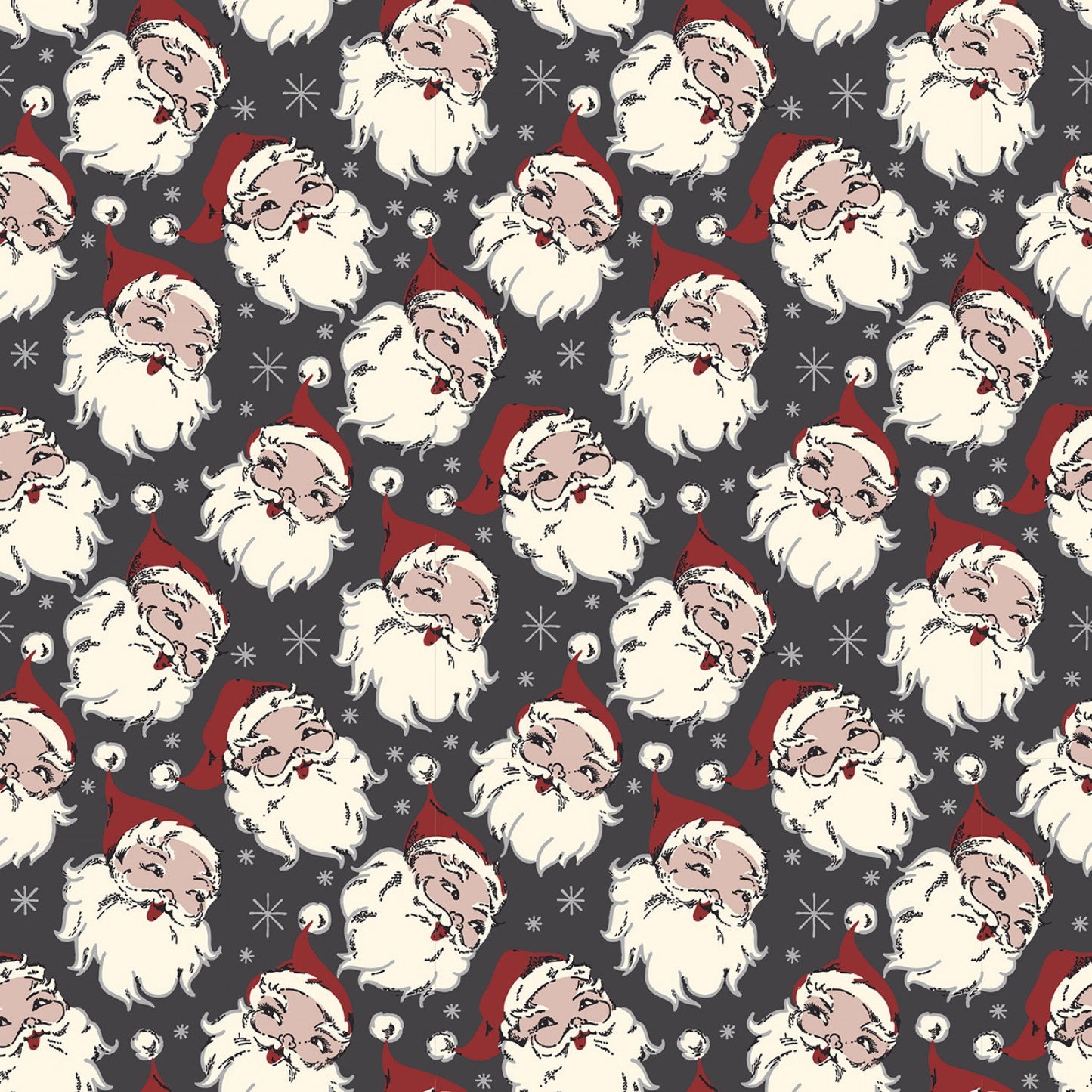 Christmas at Buttermilk Acres From Riley Blake Designs - 1/2 Yard Santa Heads on Chacoal