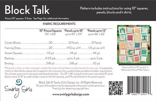 Block Talk Quilt Pattern from Swirly Girls - Variable Size, Panel and Shirt Friendly