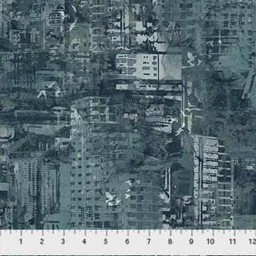 City Harbor by Deborah Edwards and Melanie Samra for Northcott Fabrics- 1/2 Yard Faded City Scape on Navy