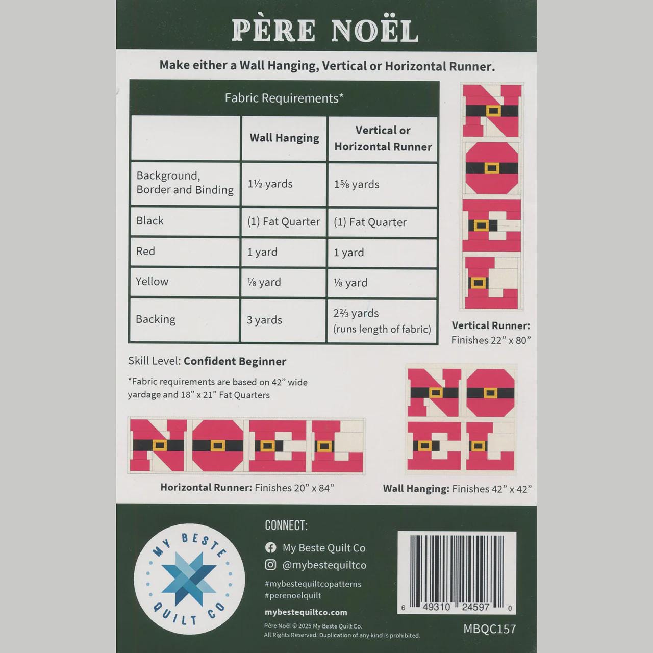Pere Noel Quilt Pattern from My Beste Quilt Co - Three Layouts - Condifent/beginner Quilt Pattern
