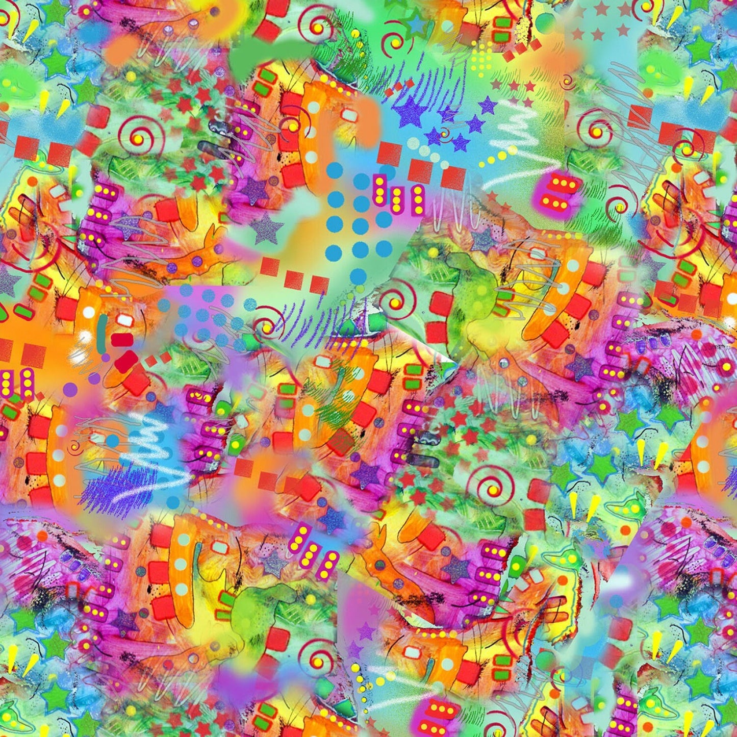 25% Off - Crazy for Cats from Sykel Enterprises - 1/2 Yard Multi Crazy Doodle - Modern Bright Abstract