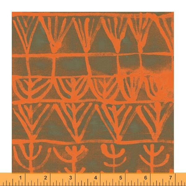 Wildflower Garden from Random Thoughts by Marcia Derse for Windham Fabrics - 1/2 Yard Orange Abstract Nature on Light Green