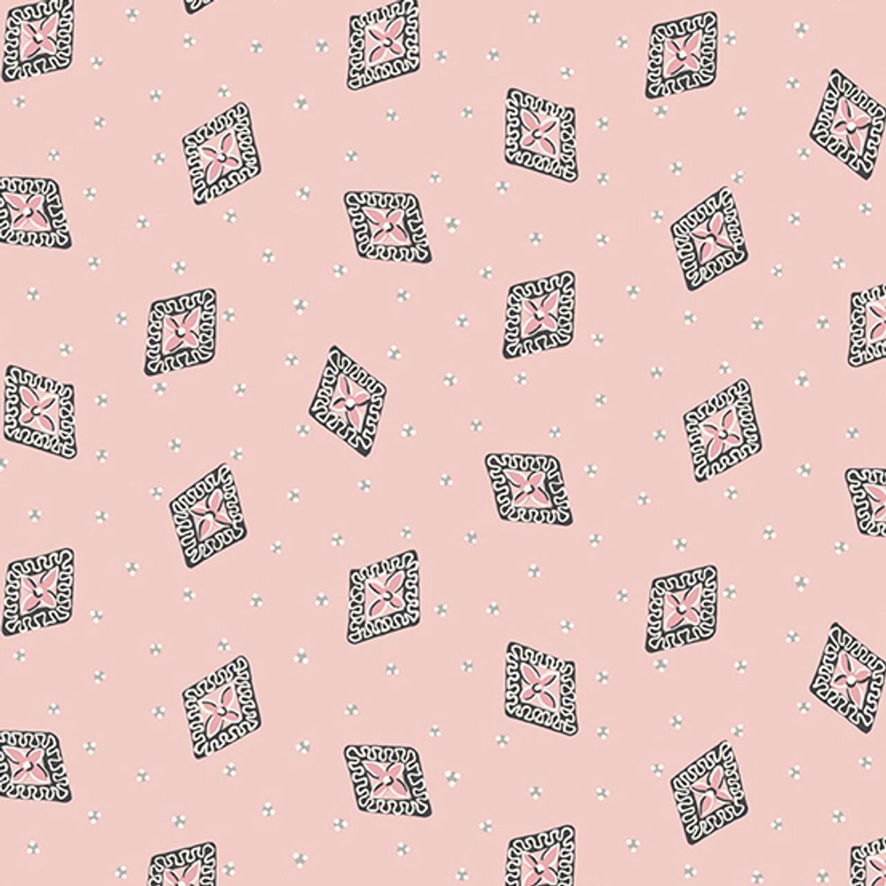 Envelope Pink from Tangent by Andover Fabrics - 1/2 Yard - Pink Floral in Black Diamonds