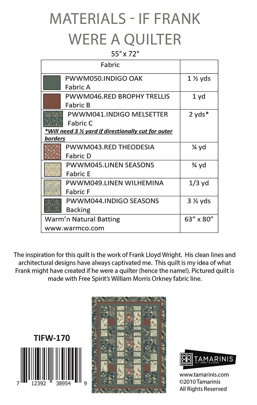 If Frank Were a Quilter Quilt Pattern from Tamarinis - 55" x 72" Beginner Quilt Pattern