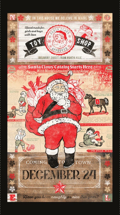 Vintage Whisper from Studio E Fabrics - 24" x 44" Retro Santa Panel - Christmas