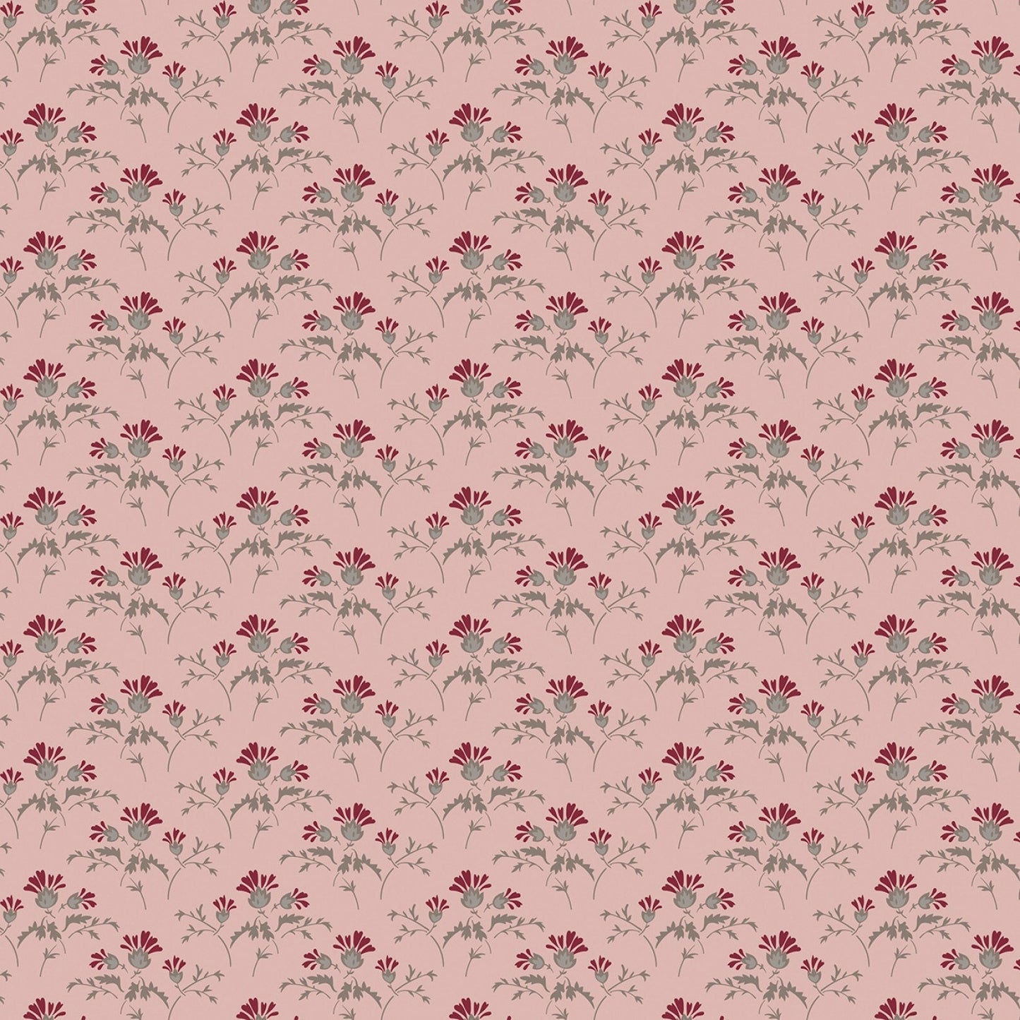 Heartfelt from Riley Blake Designs - 1/2 Yard Flower Buds Rose - Dark red Flowers Taupe Leaves on Pink/Mauve
