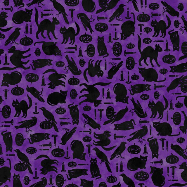 Spooky Hallow from Maywood Studios - 1/2 Yard Cats and Crows on Purple - Halloween