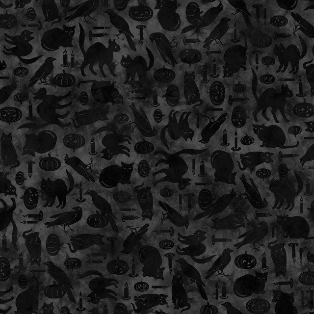 Spooky Hallow from Maywood Studios - 1/2 Yard Cats and Crows on Black