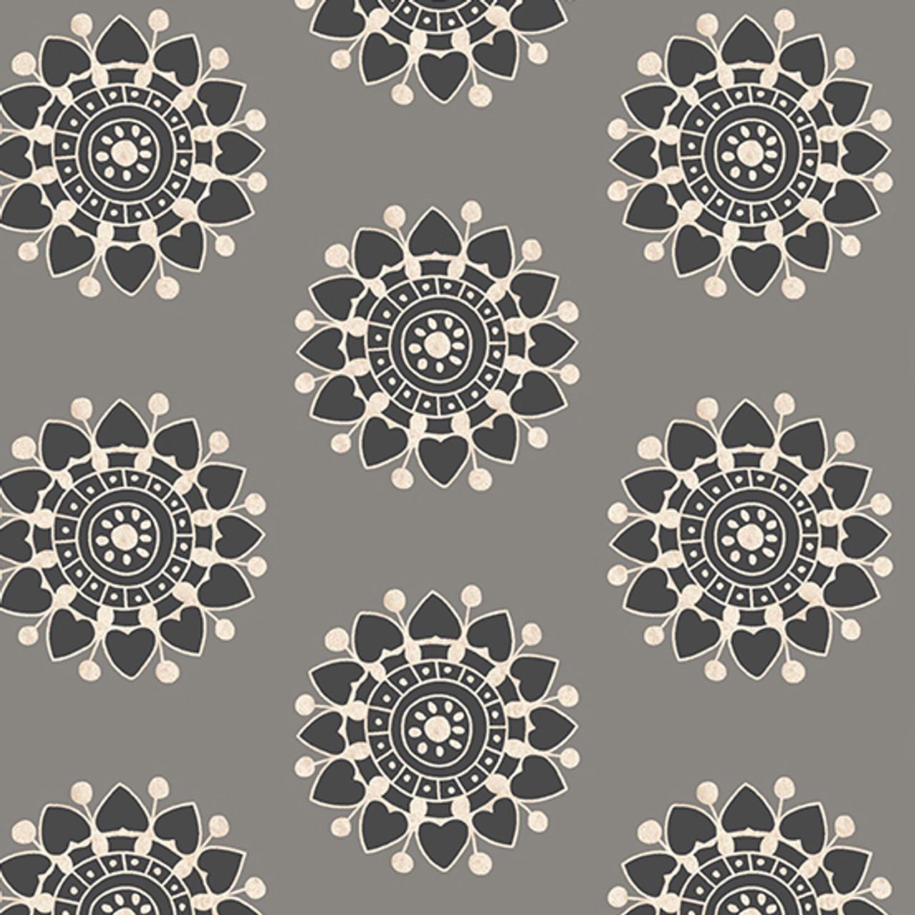 Pinwheel Grey from Tangent by Andover Fabrics - 1/2 Yard - Modern Black Mandala