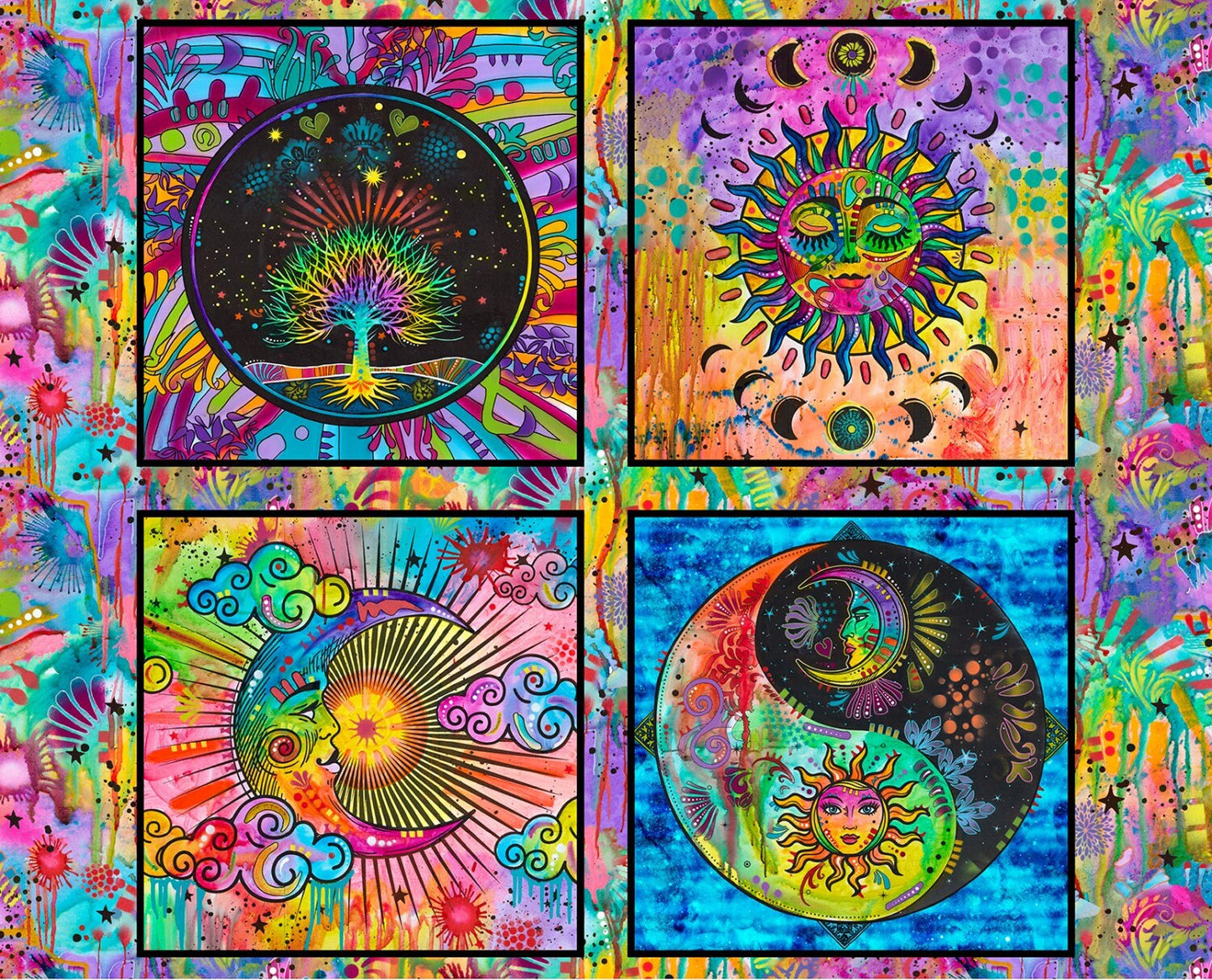 Stargazer from 3 Wishes Fabrics - Full Yard Panel Bright Sun, Moon, Tree of Life